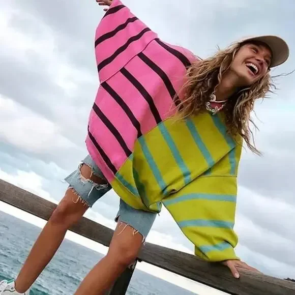 Free People Uptown Striped Pullover Sweater Top - Picture 7 of 7